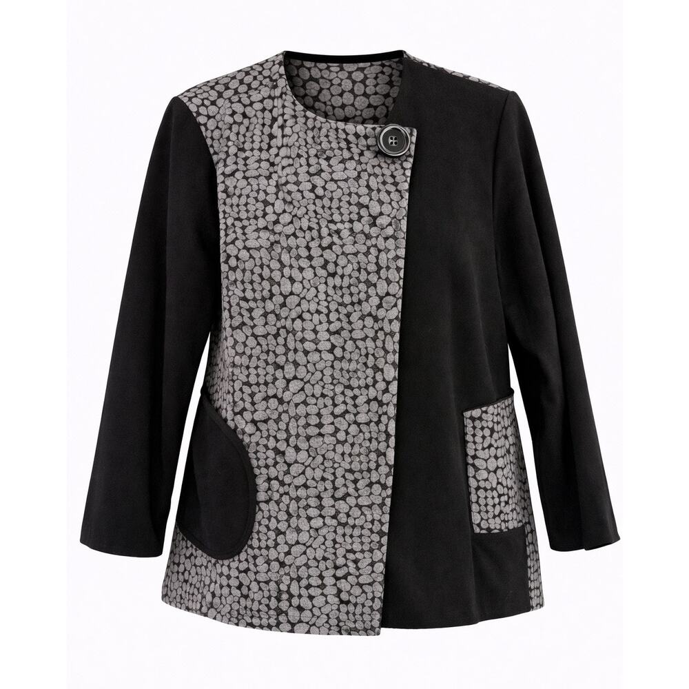 Yushi Black Gray Pebble Print Asymmetrical Jacket XL- Made in USA